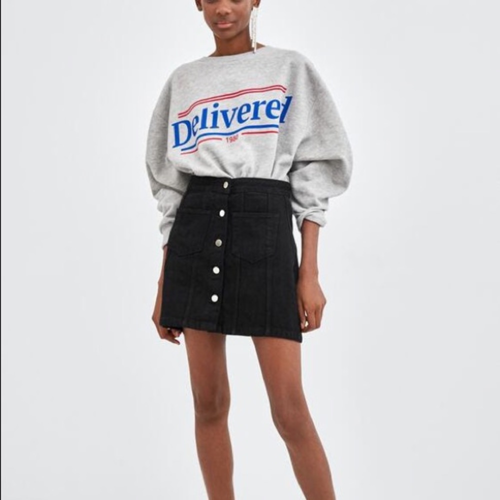 Zara Black Denim Mini Skirt with Buttons